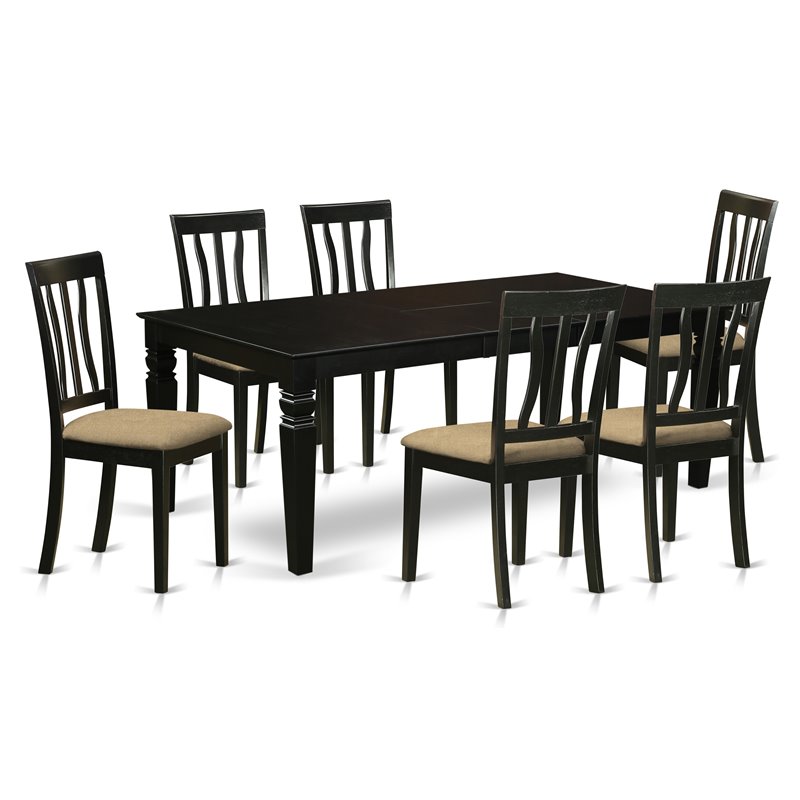Pemberly Row 7-Piece Wood Dining Set with Black Table and 6 Chairs