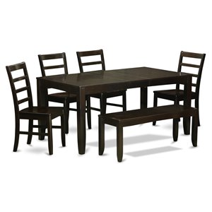Pemberly Row 6-Piece Asian Hardwood Dining Set in Cappuccino Finish
