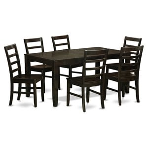 Pemberly Row 7-Piece Dining Set with Ladder-Back Chairs in Cappuccino Wood