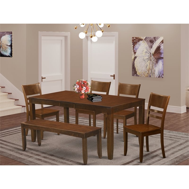 Pemberly Row 6-Piece Wood Dining Table Set with Bench in Espresso Finish