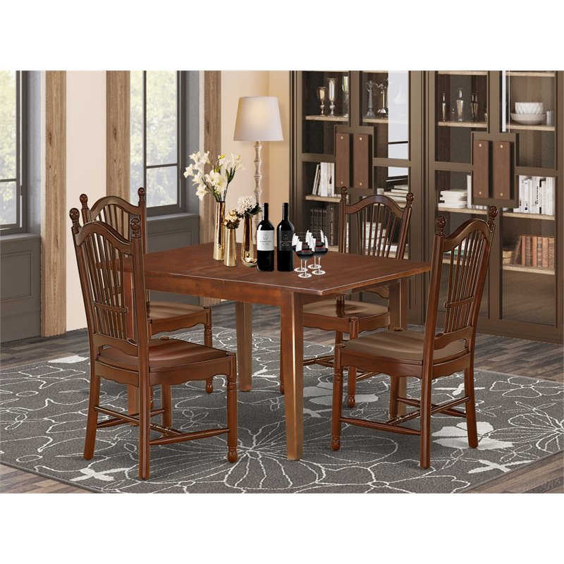 Pemberly Row 5-Piece Dining Set with Wooden Chairs in Mahogany Finish