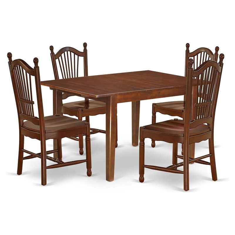 Pemberly Row 5-Piece Dining Set with Wooden Chairs in Mahogany Finish