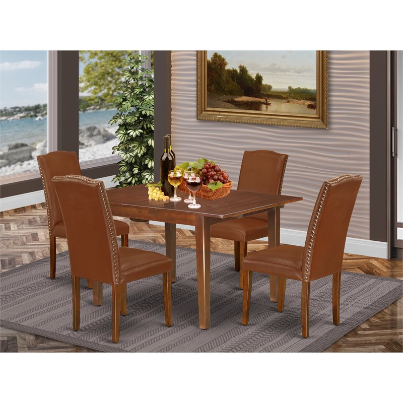 Pemberly Row 5-Piece Wood Dining Set with Parson Chairs in Mahogany