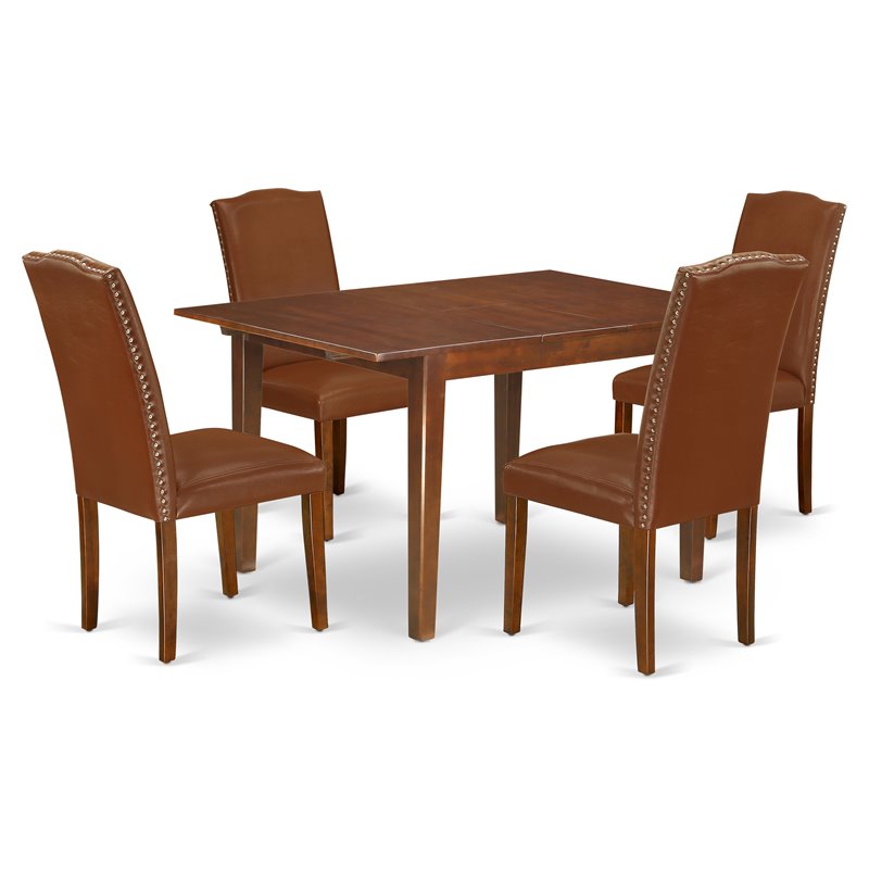 Pemberly Row 5-Piece Wood Dining Set with Parson Chairs in Mahogany