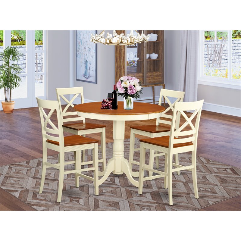 Pemberly Row 5-Piece Dining Set in Buttermilk/Cherry Finish