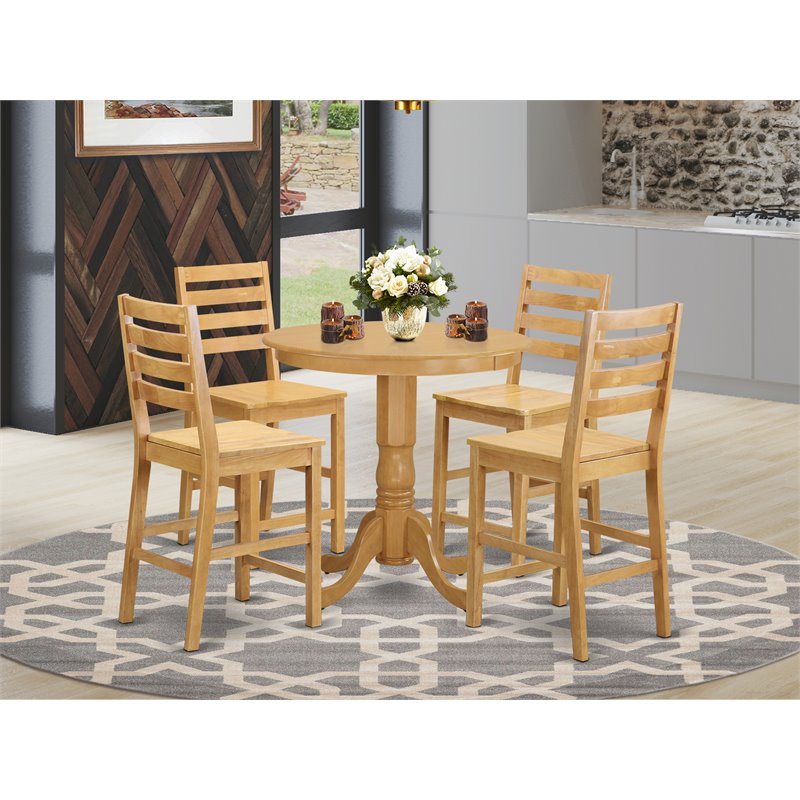 Pemberly Row 5-Piece Traditional Wood Dining Table Set in Oak