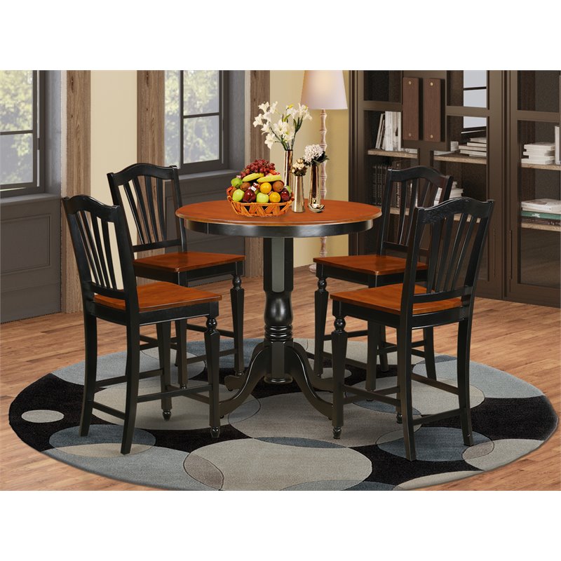 Pemberly Row 5-Piece Wood Dining Table in Black and Cherry Finish