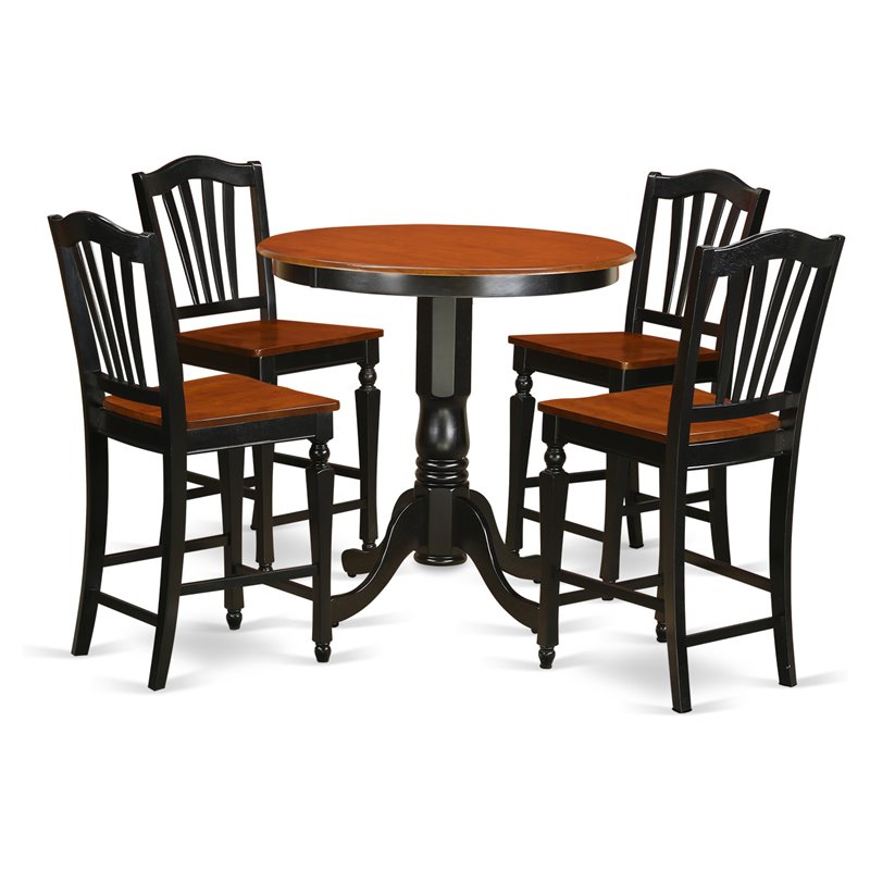 Pemberly Row 5-Piece Wood Dining Table in Black and Cherry Finish