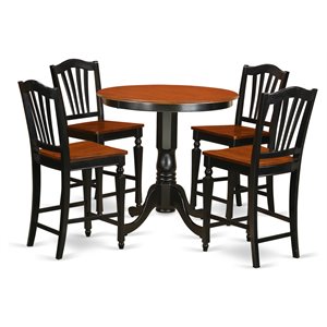 Pemberly Row 5-Piece Wood Dining Table in Black and Cherry Finish