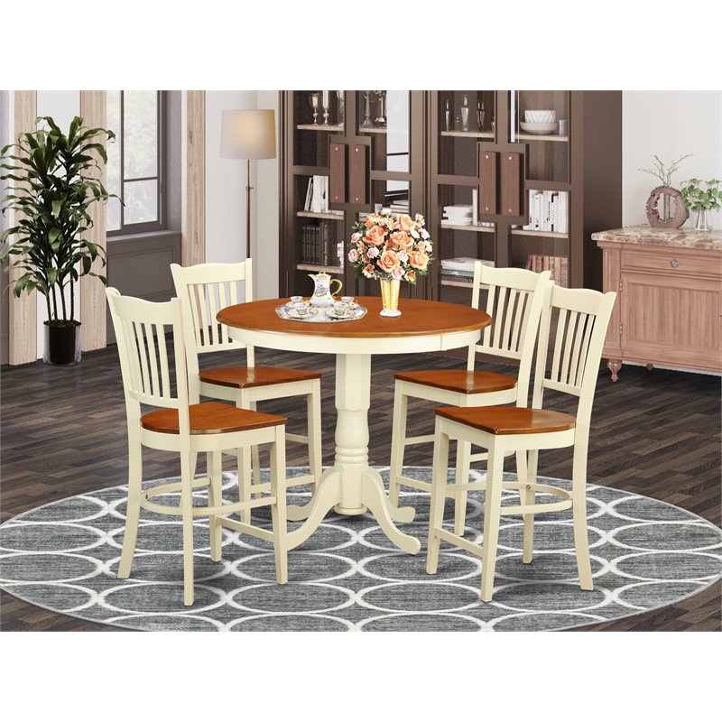 Pemberly Row 5-Piece Wood Dining Set in Buttermilk and Cherry