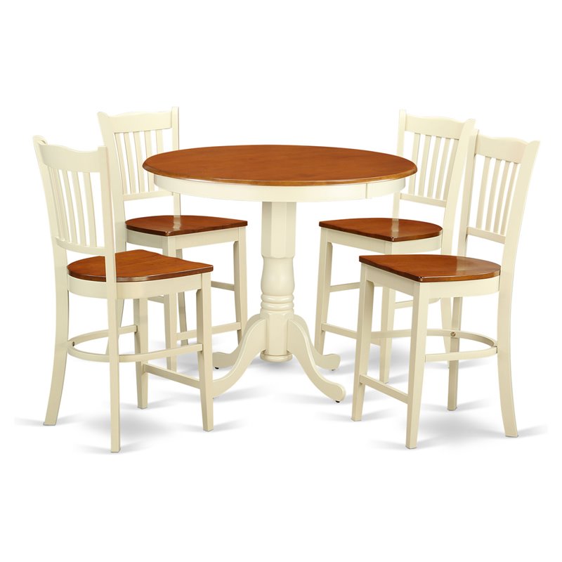 Pemberly Row 5-Piece Wood Dining Set in Buttermilk and Cherry