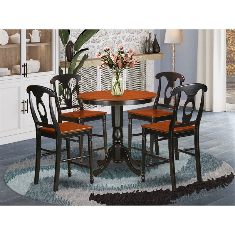 Pemberly Row 5-Piece Wood Dining Table Set in Black and Cherry Finish