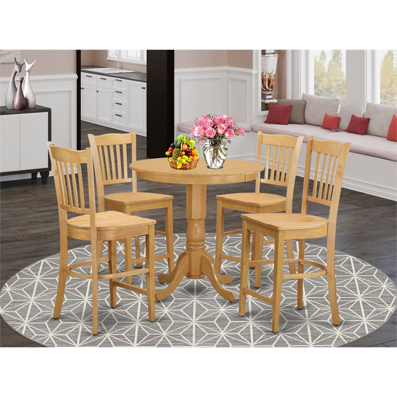 Pemberly Row Oak 5-Piece Wood Dining Set with Bar Stools