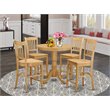 Pemberly Row Oak 5-Piece Wood Dining Set with Bar Stools