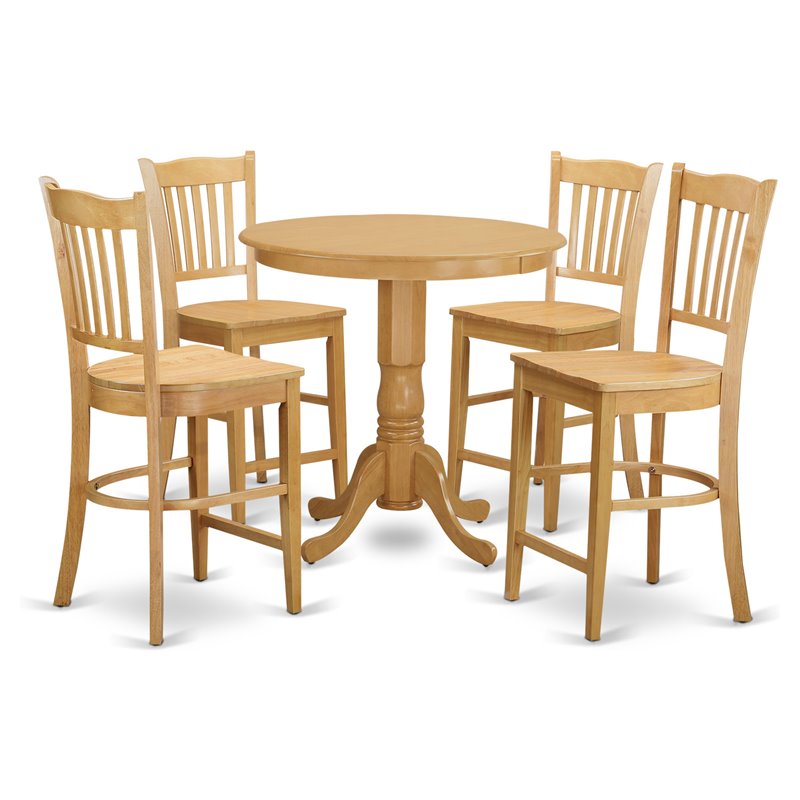Pemberly Row Oak 5-Piece Wood Dining Set with Bar Stools