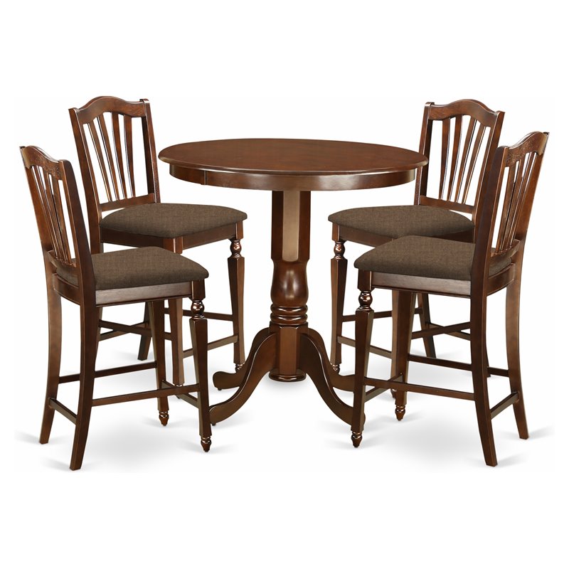 Pemberly Row 5-Piece Mahogany Dining Room Set with Linen Fabric Chairs