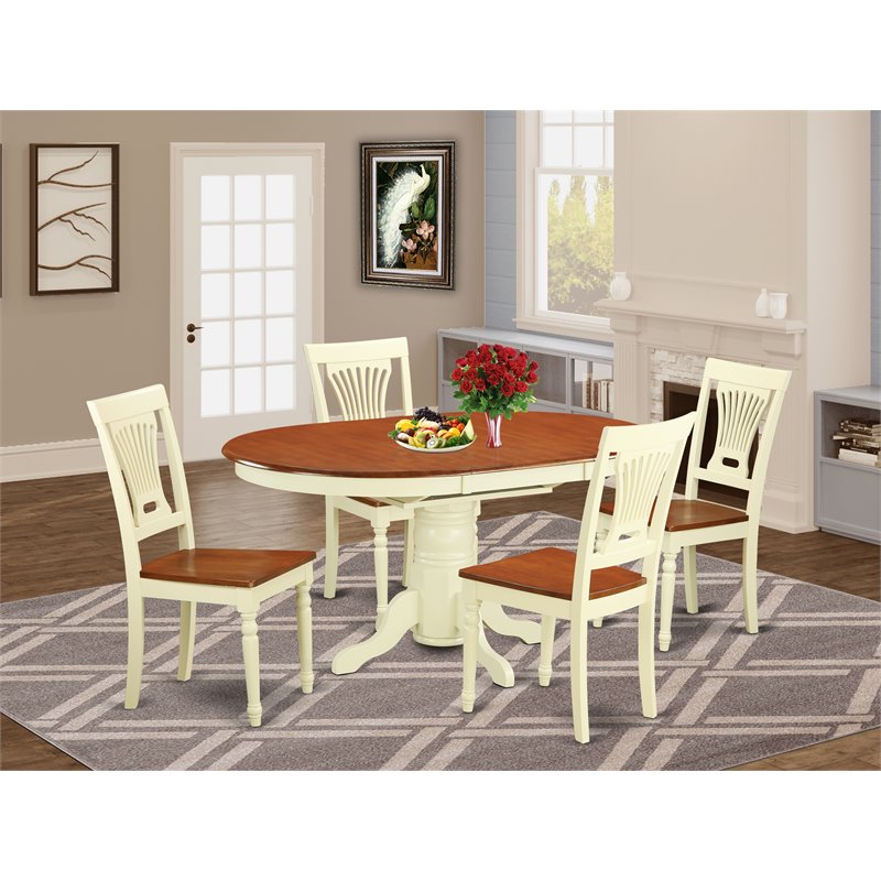 Pemberly Row 5-Piece Buttermilk/Cherry Dining Set with Oval Table