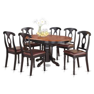 Pemberly Row 7-Piece Wood Dining Set with Faux Leather Chairs in Black/Cherry
