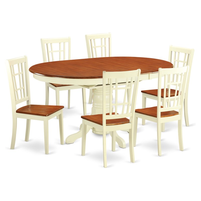 Pemberly Row 7-Piece Wood Kitchen Table Set in Buttermilk Cherry