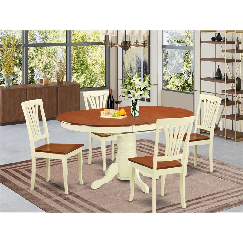 Pemberly Row 5-Piece Oval Dining Set with Buttermilk & Cherry Finish
