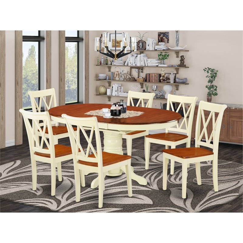 Pemberly Row 7-Piece Wood Dining Set with X-Back Chairs in Cherry Finish
