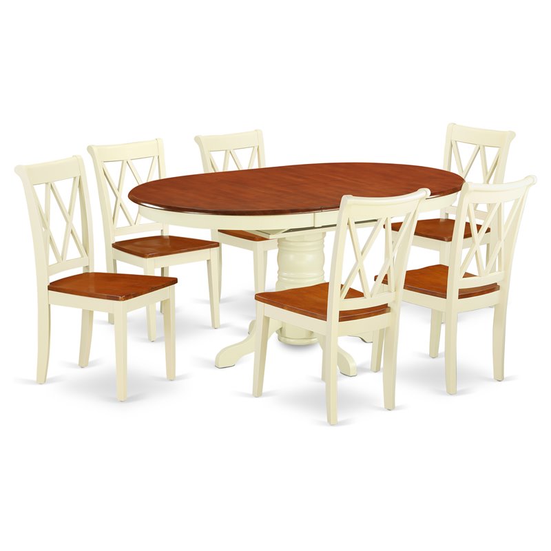 Pemberly Row 7-Piece Wood Dining Set with X-Back Chairs in Cherry Finish