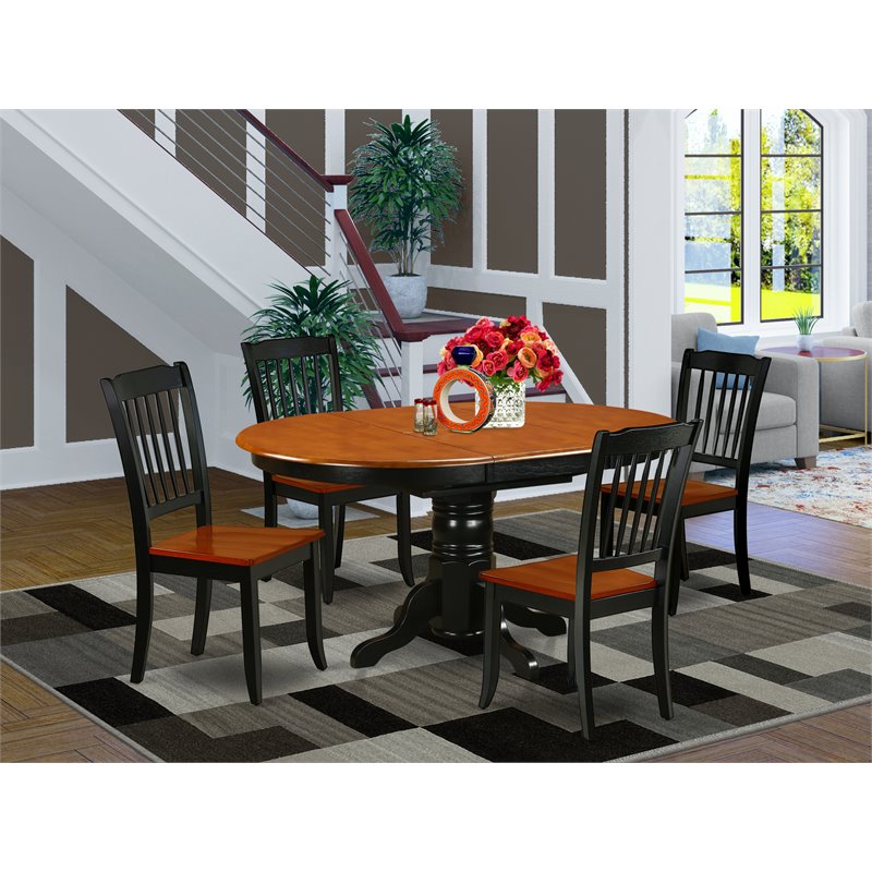 Pemberly Row 5-Piece Wood Dining Set with Slatted Chairs in Black Cherry
