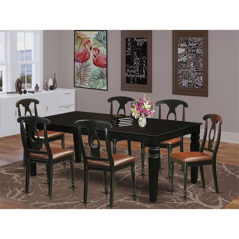 Pemberly Row 7-Piece Dining Set with Black Finish and Faux Leather Seating