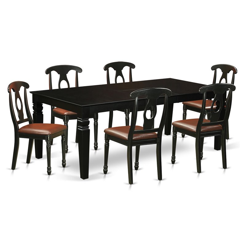 Pemberly Row 7-Piece Dining Set with Black Finish and Faux Leather Seating