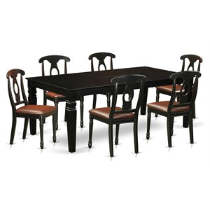 Pemberly Row 7-Piece Dining Set with Black Finish and Faux Leather Seating