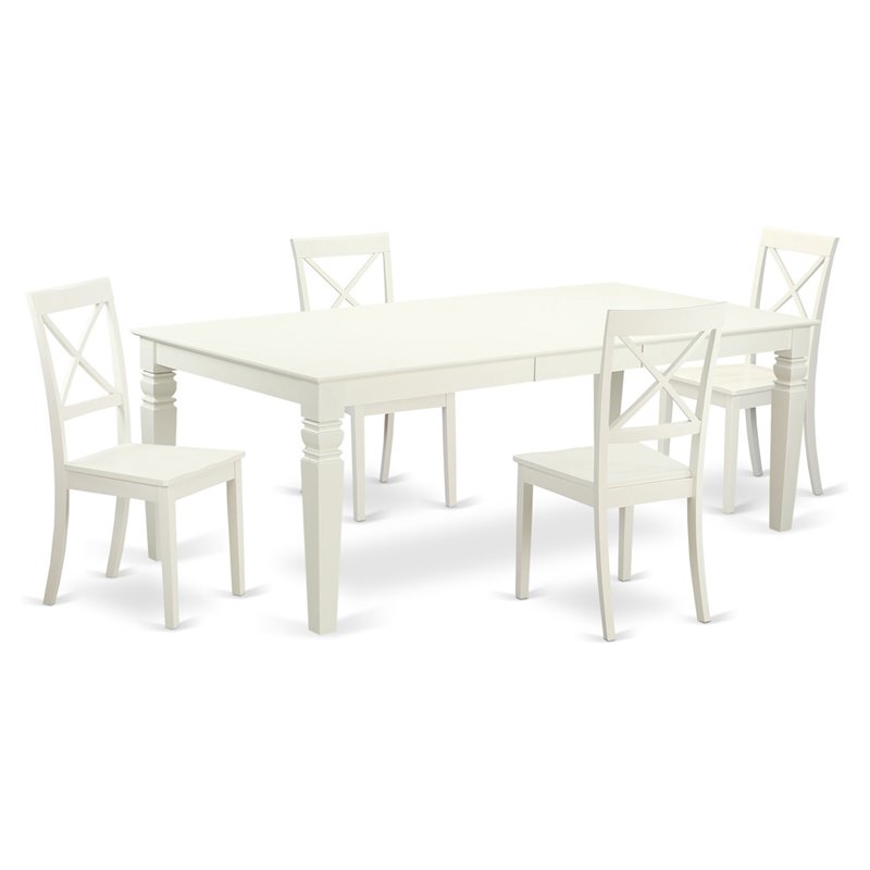 Pemberly Row 5-Piece Wood Dining Table Set with Extension Leaf in Linen White