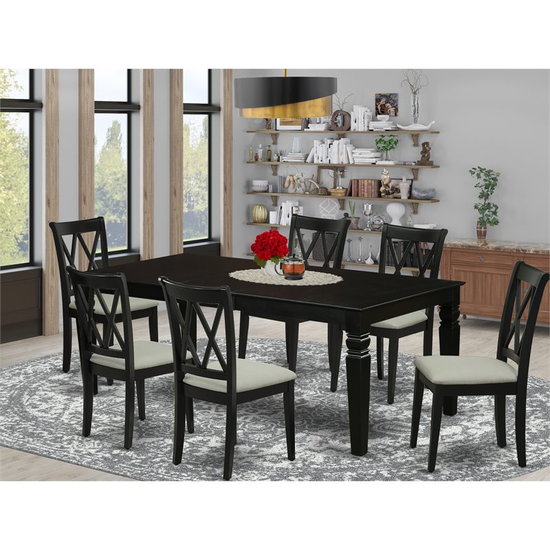 Pemberly Row 7-Piece Rubberwood Dinette Set with Linen White Chairs