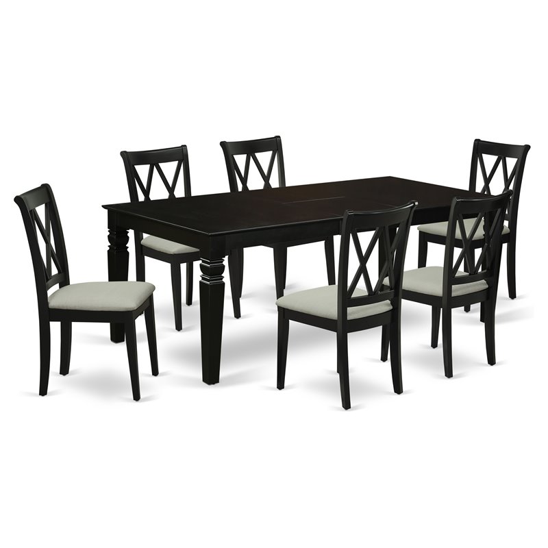 Pemberly Row 7-Piece Rubberwood Dinette Set with Linen White Chairs