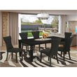 Pemberly Row 7-Piece Wood Dining Set with Black Upholstery