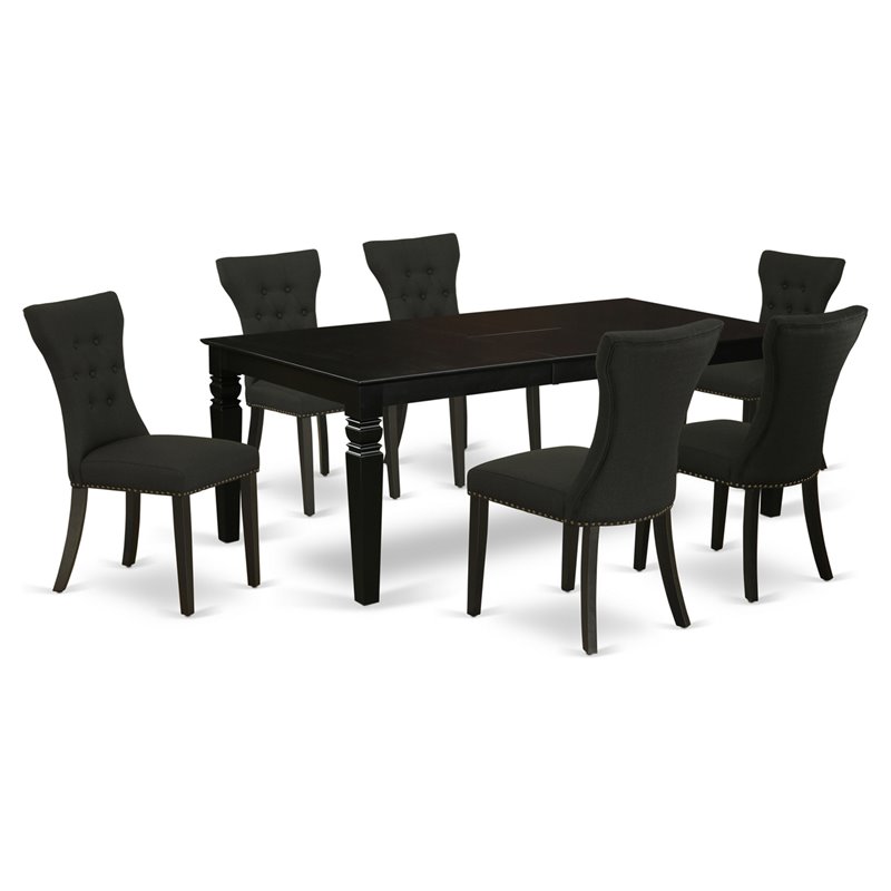 Pemberly Row 7-Piece Wood Dining Set with Black Upholstery