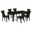 Pemberly Row 7-Piece Wood Dining Set with Black Upholstery