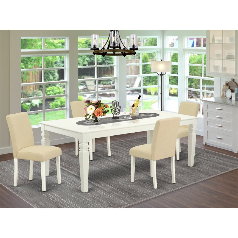 Pemberly Row 5-Piece Wood Dining Set in Linen White with Parson Chairs