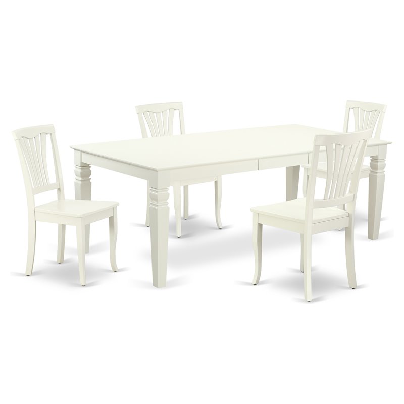 Pemberly Row 5-Piece Wood Dining Set with Slatted Chairs in Linen White