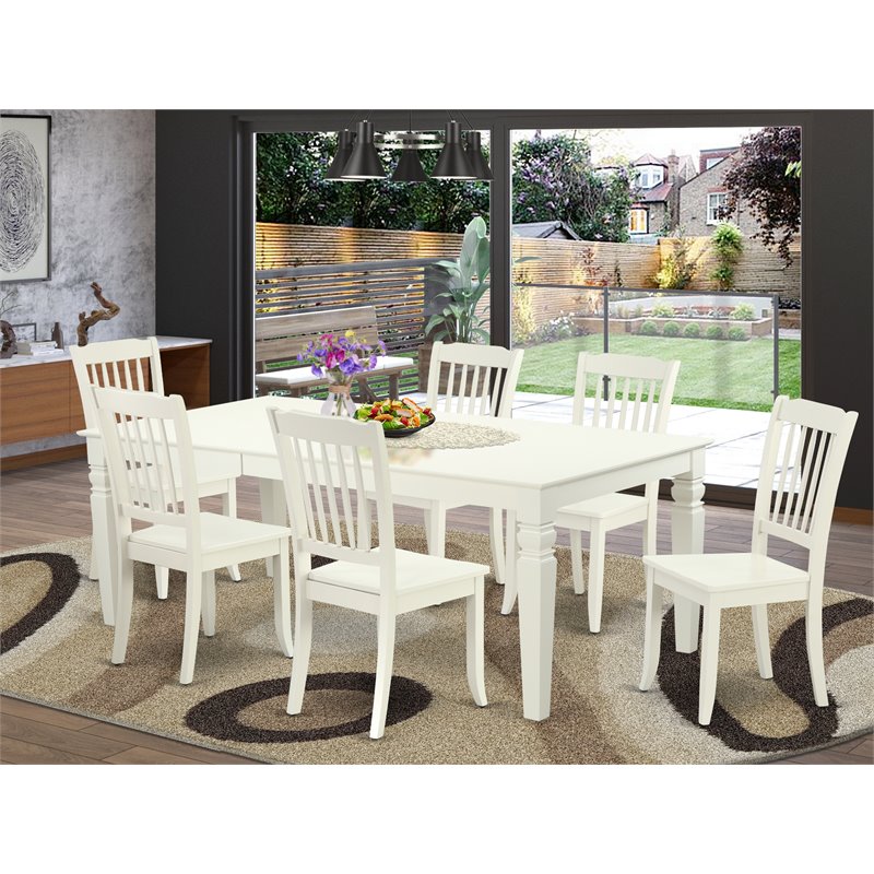 Pemberly Row 7-Piece Wood Dining Set with Slatted Back Chairs in Linen White