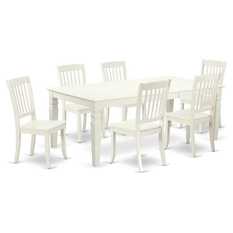 Pemberly Row 7-Piece Wood Dining Set with Slatted Back Chairs in Linen White