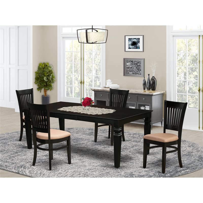 Pemberly Row 5-Piece Black Wood Dining Set with Slatted Back Chairs
