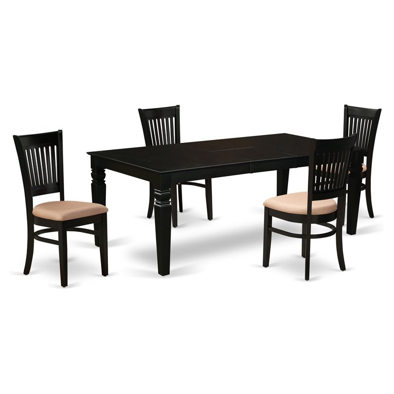 Pemberly Row 5-Piece Black Wood Dining Set with Slatted Back Chairs
