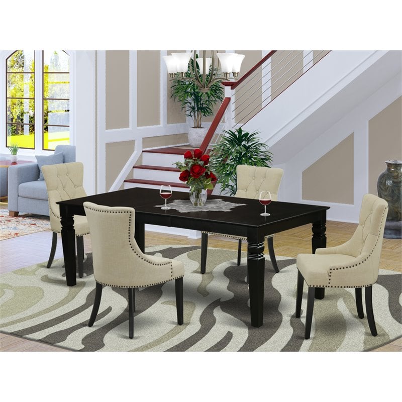 Pemberly Row 5-Piece Dining Table Set with Extension Leaf in Black/Beige