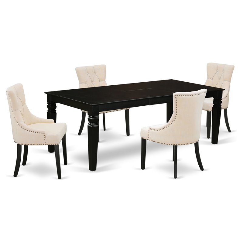 Pemberly Row 5-Piece Dining Table Set with Extension Leaf in Black/Beige