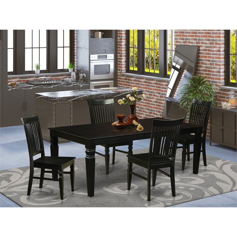 Pemberly Row 5-Piece Wood Dining Set with Extension Leaf in Black