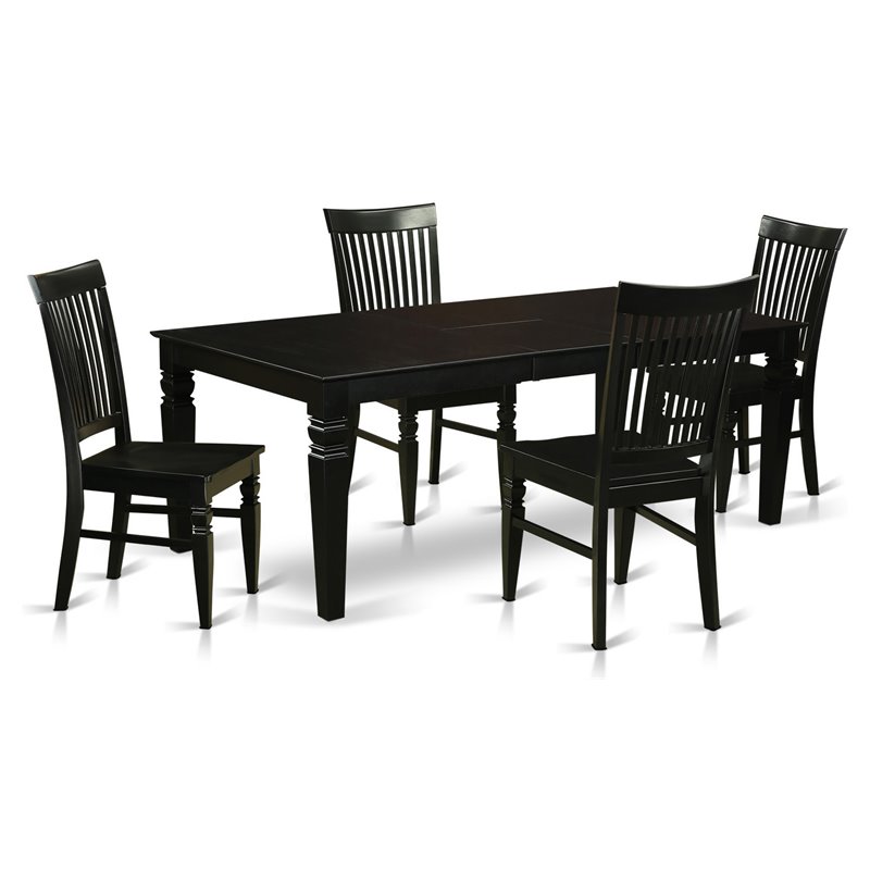 Pemberly Row 5-Piece Wood Dining Set with Extension Leaf in Black
