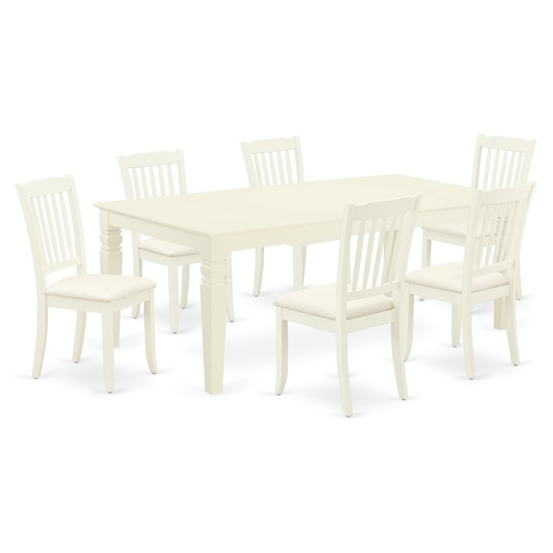 Pemberly Row 7-Piece Dinette Set Wood with Linen Upholstery White