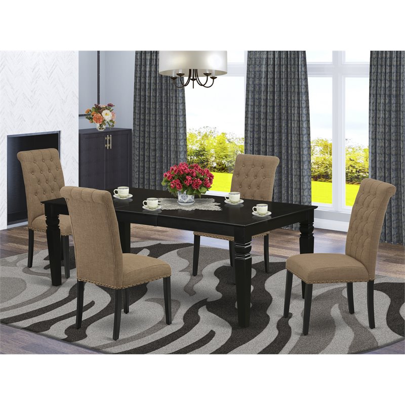 Pemberly Row 5-Piece Dining Set Wood with Upholstered Chairs Black