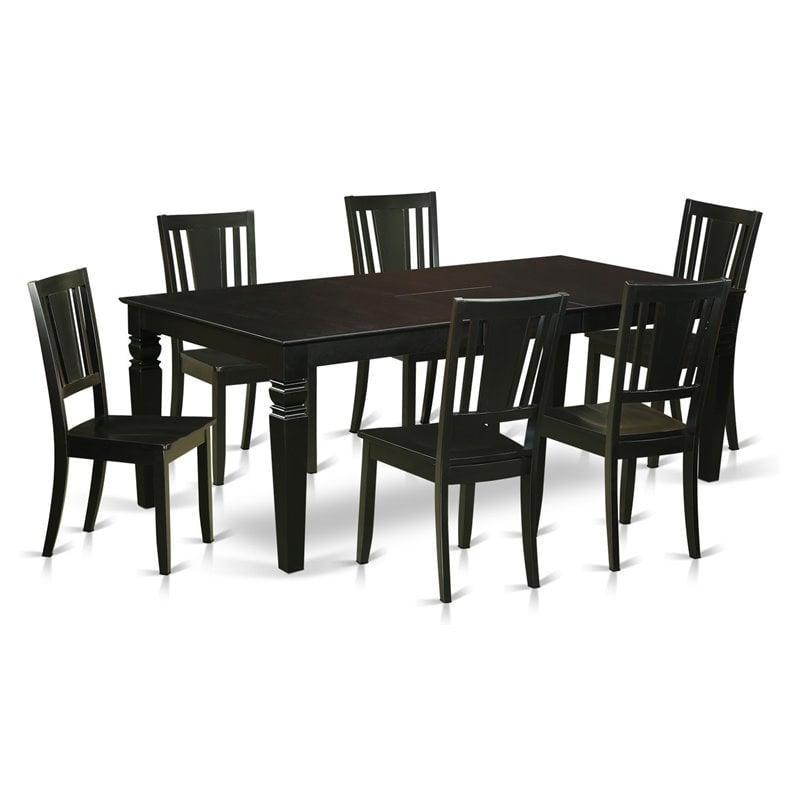 Pemberly Row 7-Piece Wood Dining Table Set in Black with Extension Leaf