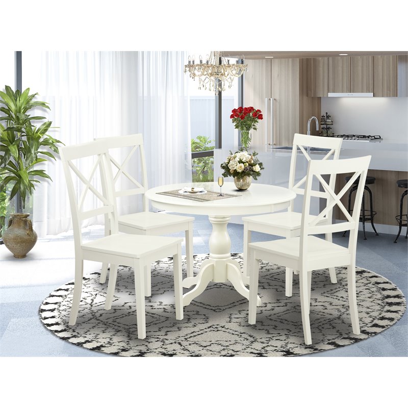 Pemberly Row 5-Piece Wood Kitchen Table and Chair Set in Linen White